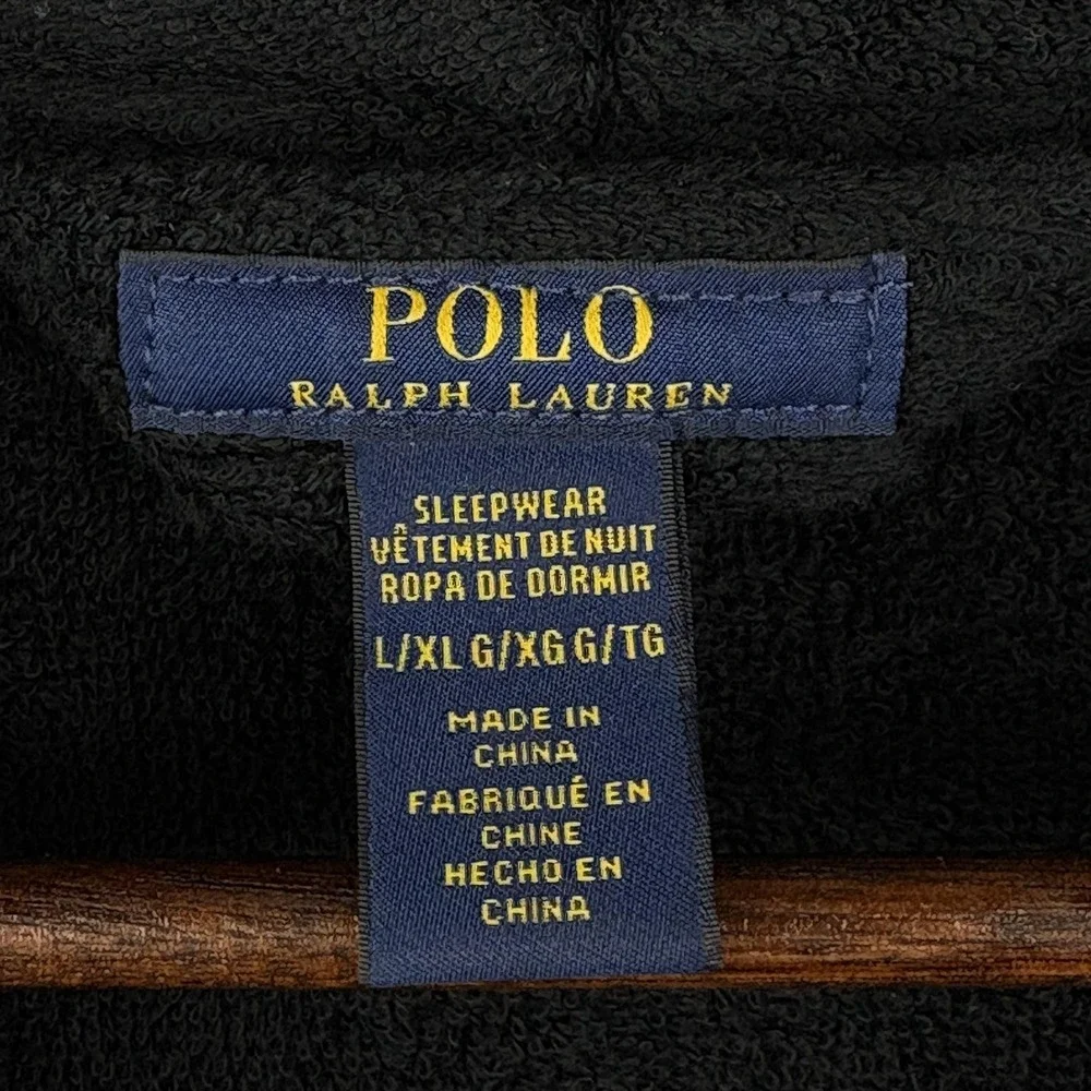 Polo Ralph Lauren Robe Mens L/XL Polo Bear Black Terry Cotton Belted Sleepwear